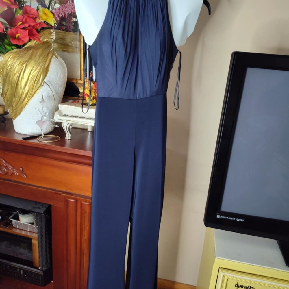 Claudine Mock Neck Party Formal Jumpsuit Blue Size 0